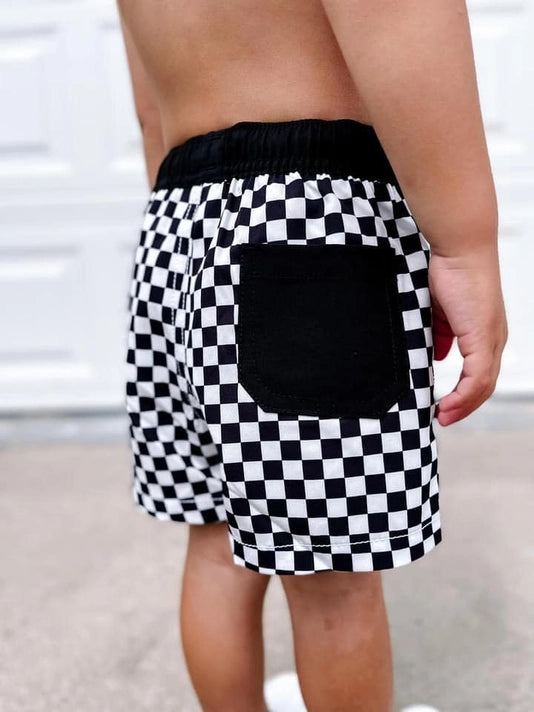 Black Checkered Swim Shorts